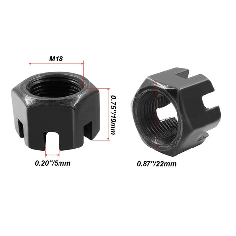 M18 X 1.5mm Black Hex Slotted Castle Nuts Pack Of 5, Boss Grade Carbon Steel Fasteners with slotted design for secure grip.
