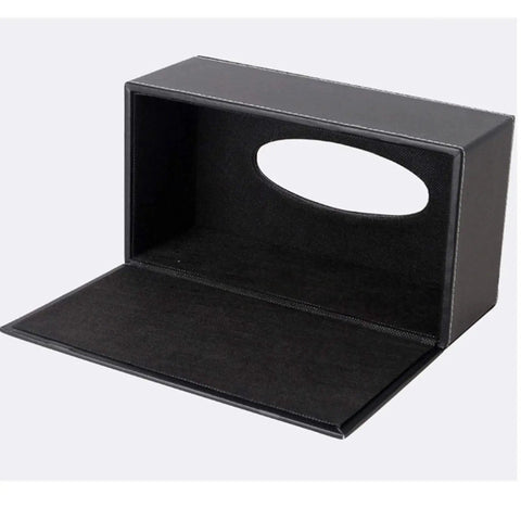 Premium PU Leather Tissue Box Holder With Lid Black Dope Napkin Dispenser For Home Office And Car Magnetic Bottom Open