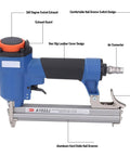 Heavy Lifting Pneumatic Brad Nailer 20 Gauge Air Nail Gun with aluminum body and swivel exhaust design, ideal for woodwork.