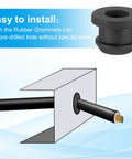 Diagram of Ten Millimeter Drill Hole Top Hat Rubber Grommets installation in a panel with cable passing through hole.