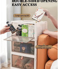 Clear Foldable Door Storage Organizer With Snap On Lids Stackable Polypropylene Hanging Bins shown with double-sided access and contents.