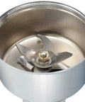 Close-up of a stainless steel Swing Type Electric Grain Grinder for Home Use And Small Biz, showing internal blades for high-speed safe milling.