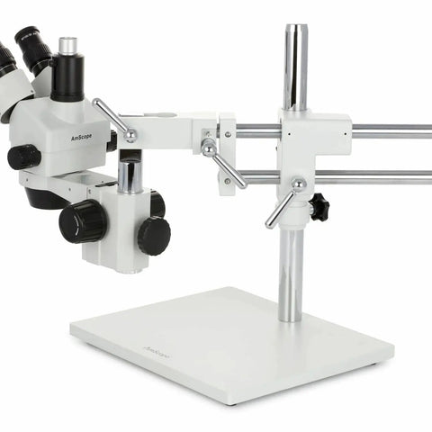 Trinocular Zoom Microscope With 3.5X To 180X Magnification, 144 LED Ring Light, 18MP USB 3.0 Camera, A Real Workhorse Stereo Microscope For Biology, Electronics, QC, And Detailed Inspections on stand