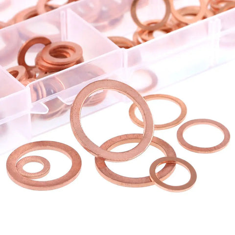 Copper Sealing Washers Set 165 Pieces Metric Flat Ring Copper Washers Assortment Eight Sizes M6 M8 M10 M12 M14 M16 M18 M20