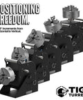 Heavy Duty Compact Rotary Welding Positioner Turntable Featuring Smooth As Butter Stepless Rotation Foot Pedal Control And Rock Solid Adjustable Head For Killer TIG Builds with multiple adjustments for angled positioning.
