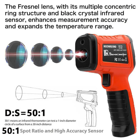 Non Contact Infrared Thermometer Gun With 50 To 1 Distance To Spot, 13 Laser Points, And Wide Temperature Range displayed