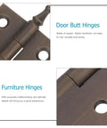 Close-up of vintage copper cabinet butt hinges showing multi-position screw holes and smooth quiet operation.