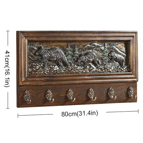 Rock Solid Wall Mounted Coat Rack Featuring Creative Embossed Design And Sturdy Zinc Alloy Hooks, 80cm wide, bear motif.