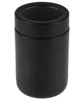 Stainless Steel 12oz Vacuum Insulated Can And Bottle Cooler Keeps Ya Drinks Ice Cold With Double Wall Construction Copper Plated Chiller Metal Cooler For Cans And Bottles Black Finish, shown in black.