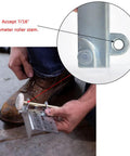 Installing bottom lifting brackets for sectional garage doors with seven sixteenth inch stem rollers, close-up view with stem detail.