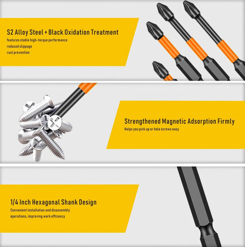 Pozidriv PZ2 Magnetic Impact Screwdriver Bits Set, 2 Inch Length, Quarter Inch Hex Shank, S2 Steel Heat Treated for High Torque, No Slip Grip, 10 Pc Set Built Tough for Heavy Duty Driving and Slippage Free Performance