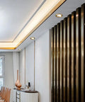 12 Pack Real Deal Copper LED Recessed Ceiling Lights, 12W Dimmable Downlights With Slick Baffle Trim installed in modern dining area.