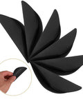 Six Pack Black Semicircle Push Pull Handles With Self Adhesive Edge Tabs For Cabinets Drawers Wardrobes And Furniture Easy Peel And Stick Finger Pulls For Instant Kitchen And Home Makeover displayed in a fan shape with hand showing adhesive side