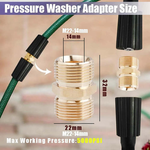 Yakamoz brass pressure washer hose adapter M22-14mm male coupler, 4-pack, 5000 PSI, heavy-duty leak-free fittings