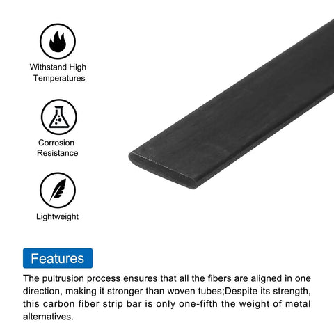 Close-up of 4 Pack Carbon Fiber Strips 1x6mm Pultruded Flat Bars 500mm Long For Kites, RC Airplanes, Drones And Hobby Builds, showing durability features.