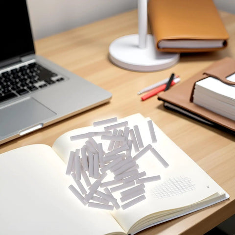 50 White Cylinder Eraser Refills 5x25mm For Mechanical Pencils Top Notch Premium Rubbers on open notebook