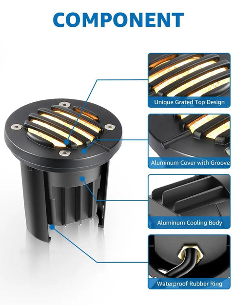 12W Low Voltage Landscape Lighting Kit With Connectors 1200LM Ultra Bright In Ground Well Lights component details image