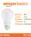 Energy Efficient LED Light Bulbs A19 9W 60W Equivalent E26 Base Soft White 2700K Dimmable Long Lasting 10000 Hour Lifespan