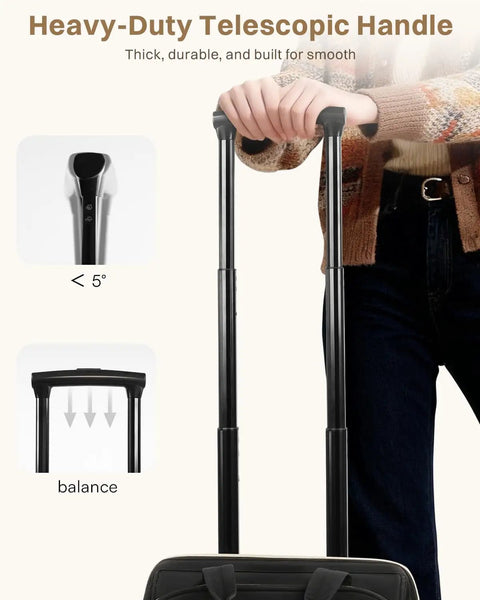 Heavy-duty telescopic handle of Puffer Backpack On Wheels For Women With Dual Opening Wheeled Laptop Travel Bag.