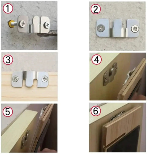 Forty Piece Stainless Steel Sectional Couch Connectors With Screws, showing installation steps for secure sofa brackets.