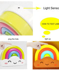 Rainbow Night Light Plug In With Dusk To Dawn Sensor, 0.5W LED showing light sensor, rainbow colors with cloud smile