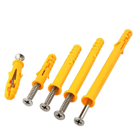 Yellow Plastic Expansion Anchor Kit With Zinc Plated Self Tapping Screws For Drywall Concrete Brick Hollow Walls 8mm Wall Plugs 50 Pieces 8x60mm