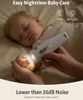 Parent using electric nail trimmer from All-In-One Baby Care Kit With 26 Tools Including Electric Nail Trimmer Safe File With Auto Light Portable Nursery Health Care Set For Newborns Toddlers Boys And Girls For Home Travel Grey on sleeping baby