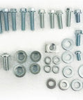53 Piece Mini Metric Bolt Kit For Motorcycles And ATVs With Nuts Washers And Tempered Bolts organized on a surface