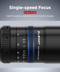 Close-up of 54mm Petzval APO Refractor Telescope For Astrophotography, Full Frame Compatible, showing single-speed focus control.