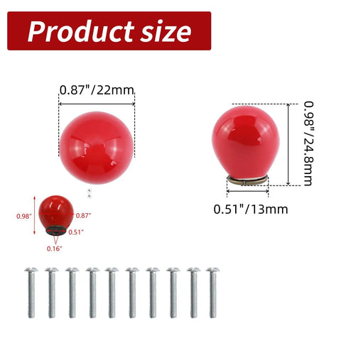 Fire Red Mini Round Cabinet Knobs And Drawer Pulls Set Of 10 With Mounting Screws Electroplated Ceramic Handles For Kitchen Cupboards size guide with dimensions
