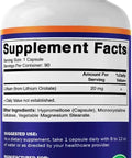 Supplement bottle label showing Lithium Orotate 20mg Mood Support Supplement With Bioavailable Formula 90 Veggie Caps Gluten Free Non GMO