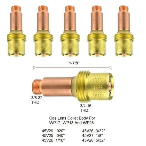 45V24 TIG Gas Lens.040 Inch for WP17 WP18 WP26 Torches, Gas Lens Collet Body, Pro Grade Welding Accessories Pack of 5