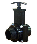 Valterra ABS gate valve front view, black, 1-1/2 in FPT x MPT with T-handle