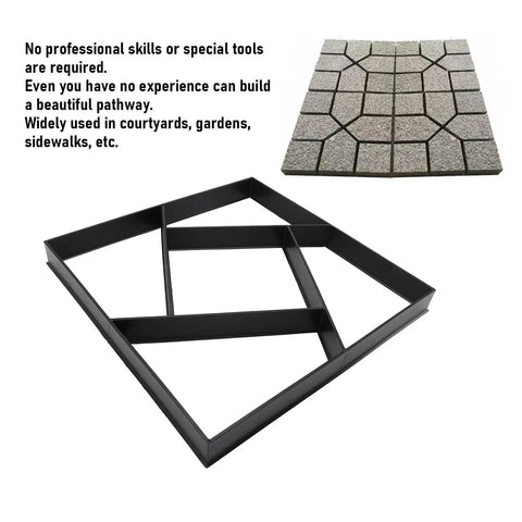 Reusable Concrete Walk Maker For DIY Garden Paths And Patio Pavers Create Stepping Stone Designs For Lawn Yard And Deck 40cm Paver Forms For Concrete Countertops And Outdoor Walkways with black ABS frame and path example
