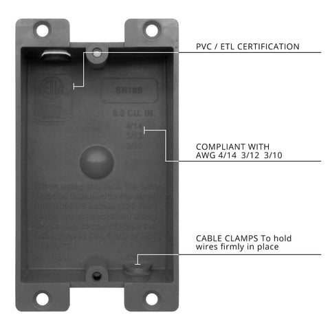 Old Work 1-Gang Shallow PVC Outlet Box With Mounting Tabs For Drywall Easy Install 8 Cu In Capacity With Living Hinges ETL Grey Pack Of 3 Ideal For Reno Projects And New Builds, grey PVC box