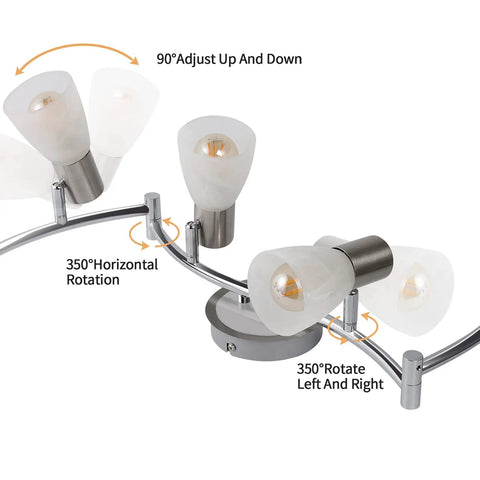 Six Light LED Track Lighting Kit With Frosted Glass Shades And Adjustable Heads In Brushed Nickel Modern Ceiling Fixture