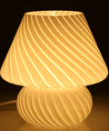Swirl Mushroom Lamp With Vintage Striped Murano Glass, Soft Warm White LED Night Light For Desk, Bedside, Bedroom, Or Home Office, 9.9 Inch Tall, Translucent White Retro Decor Gift glowing