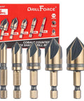 Workhorse Pro Grade Cobalt Countersink Drill Bits Set 5 Piece With M35 HSS Co 82 Degree Five Flutes 1/4 Inch Quick Change Hex Shank