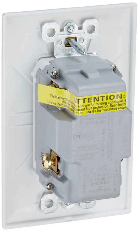 Back view of Radiant 15 Amp GFCI Self Test Tamper Resistant Decorator Duplex Outlet With USB Type A Ports Built In, white finish