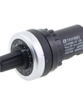 10K Panel Mount Potentiometer Dual Pack For Easy Speed Control And Inverter Applications Variable Frequency Drive Potentiometer 22mm Mount 10V Rating Includes Two Rotary Potentiometers, single unit close-up view