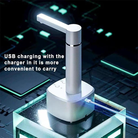 Desktop Water Dispenser With Hot And Cold Water, Three Level Volume Control, USB Charging, Electric ABS Pump on futuristic surface