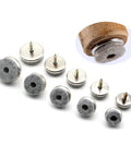 Adjustable Screw In Furniture Felt Glides Set 18 20 22 24 28mm for chairs and tables, demonstration on wooden leg.