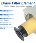 Close-up of brass filter element of Three Eighths Inch NPT Air Dryer For Compressor With Water Separator And Dual Filter Regulator Combo