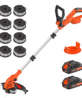 Cordless 2-In-1 String Trimmer And Edger With Wheel, 20V Battery Powered, 12-Inch Lawn Mower, Dual 2.0Ah Batteries, 8 Spool Line