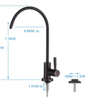 Real Deal Oil Rubbed Bronze Drinking Water Faucet For Reverse Osmosis Systems With Non Air Gap Design And Lead Free 304 Stainless Steel Construction dimensions showing height and handle.