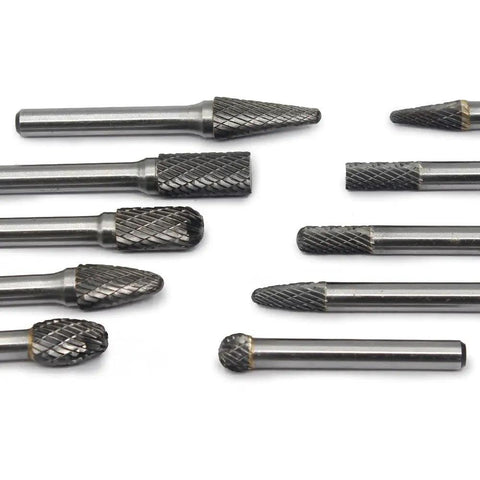 Heavy Duty One Quarter Inch Shank Carbide Burr Set Double Cut Tungsten Rotary Bits for Die Grinder Metal Grinding