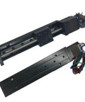 Stomp The Competition With This Awesome XYZ Shaft Electric Sliding Table T-Shaped Linear Guide Rail Setup Featuring A Solid 4mm Pitch And 150mm Drive Kit For Serious CNC Motor Projects. Black metal CNC linear slide with motor wires
