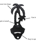 Wall Mounted Black Palm Tree Bottle Cap Opener Heavy Duty Cast Iron Garage Beer Bottle Opener With Boss Tropical Vibe And Laid Back Outdoor Kitchen Decor Smooth Operator For Your Chill Bar Setup
