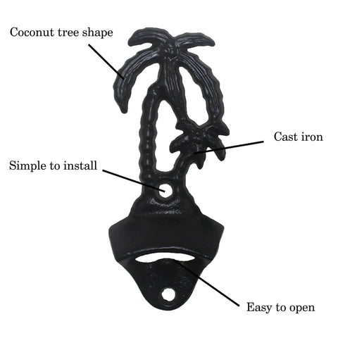Wall Mounted Black Palm Tree Bottle Cap Opener Heavy Duty Cast Iron Garage Beer Bottle Opener With Boss Tropical Vibe And Laid Back Outdoor Kitchen Decor Smooth Operator For Your Chill Bar Setup