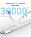 CarPlay USB A to Lightning Cable for iPhone and iPad one meter long, showing durability and 30000+ bend lifespan feature.